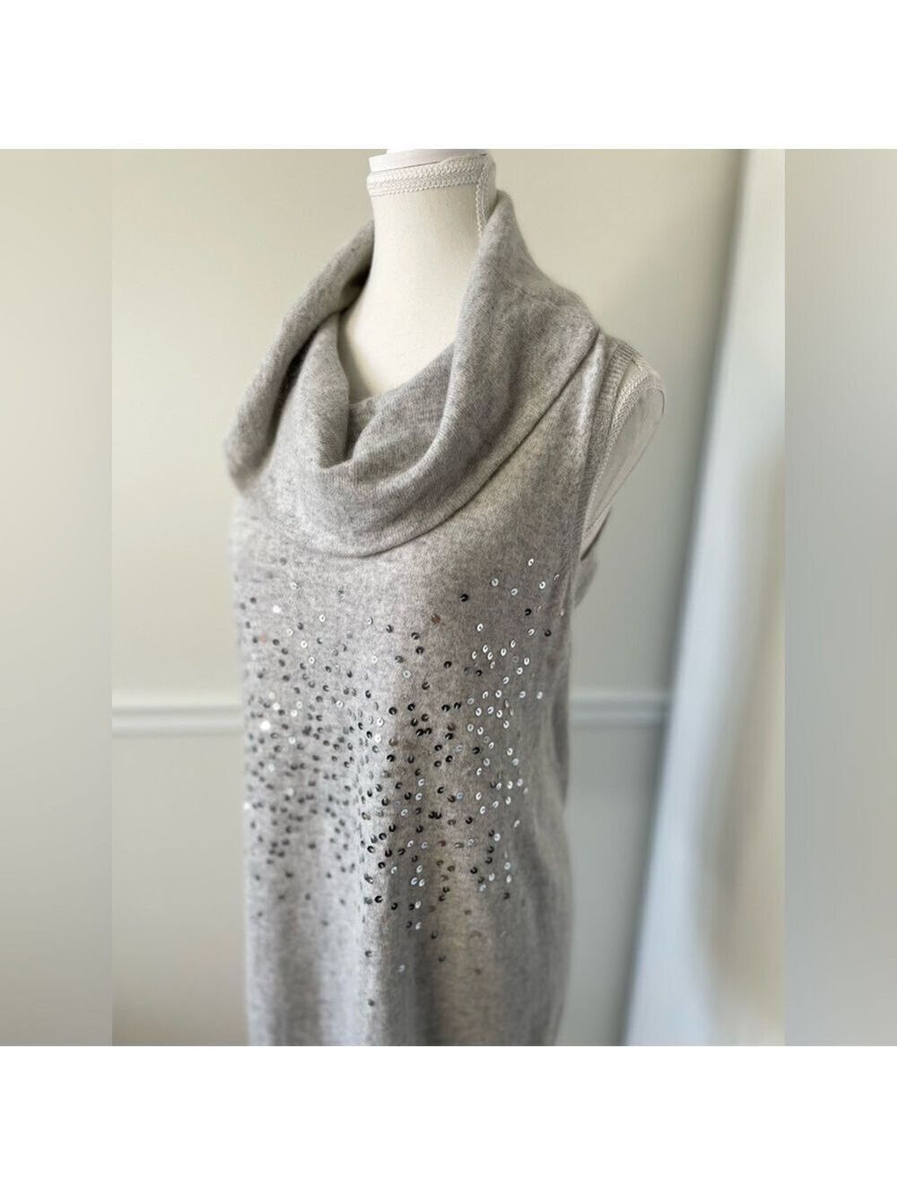 Zara Angora Blend Sequin Cowl Sleeveless Sweater M - Picture 2 of 8